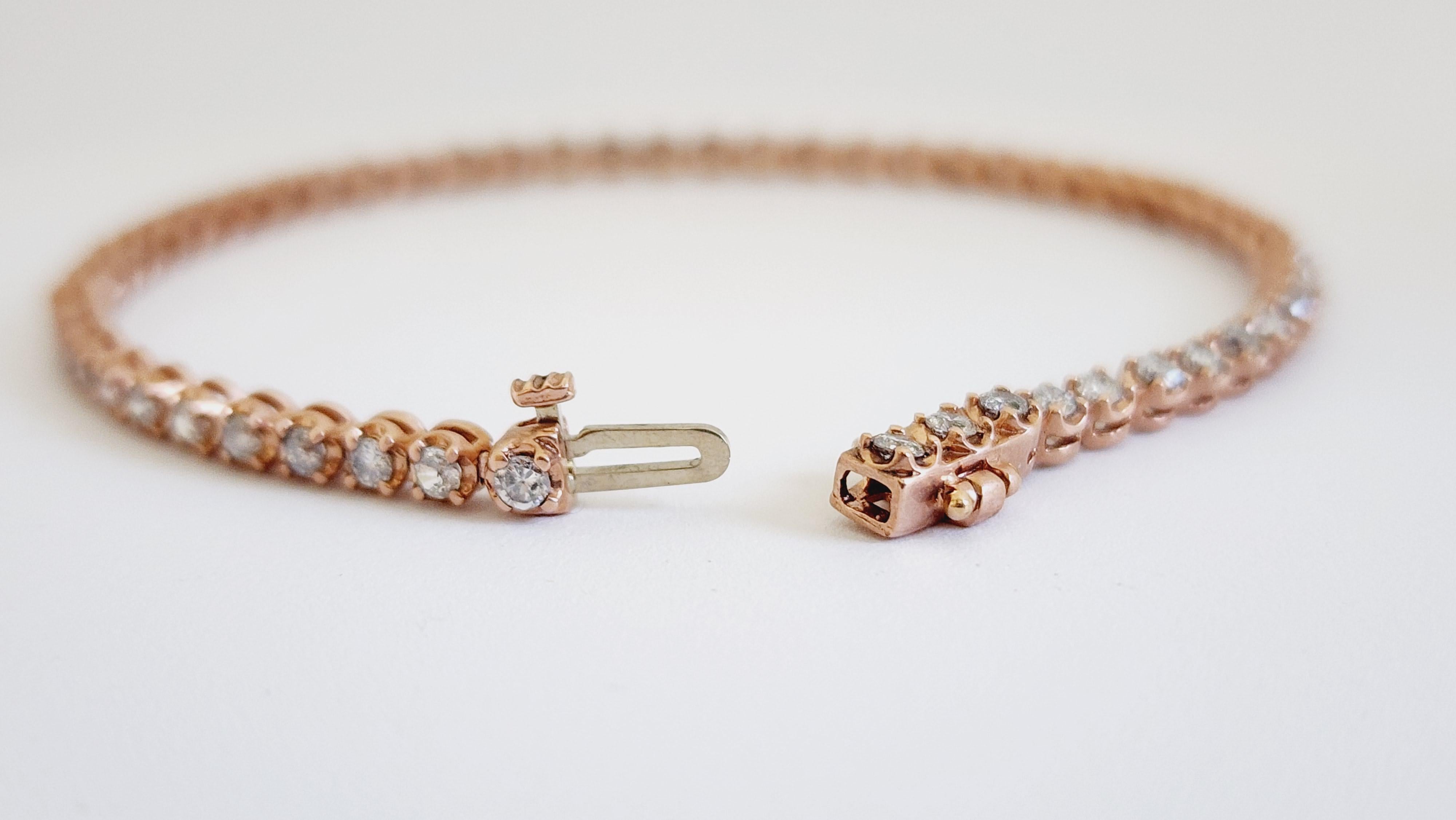 Bracelet tennis coupe-douce en or rose 14 carats et diamants naturels de 2,38 carats Neuf - En vente à Great Neck, NY
