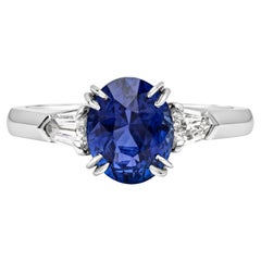  2.38 Carats No-Heat Blue Sapphire & Diamond Three-Stone Engagement Ring
