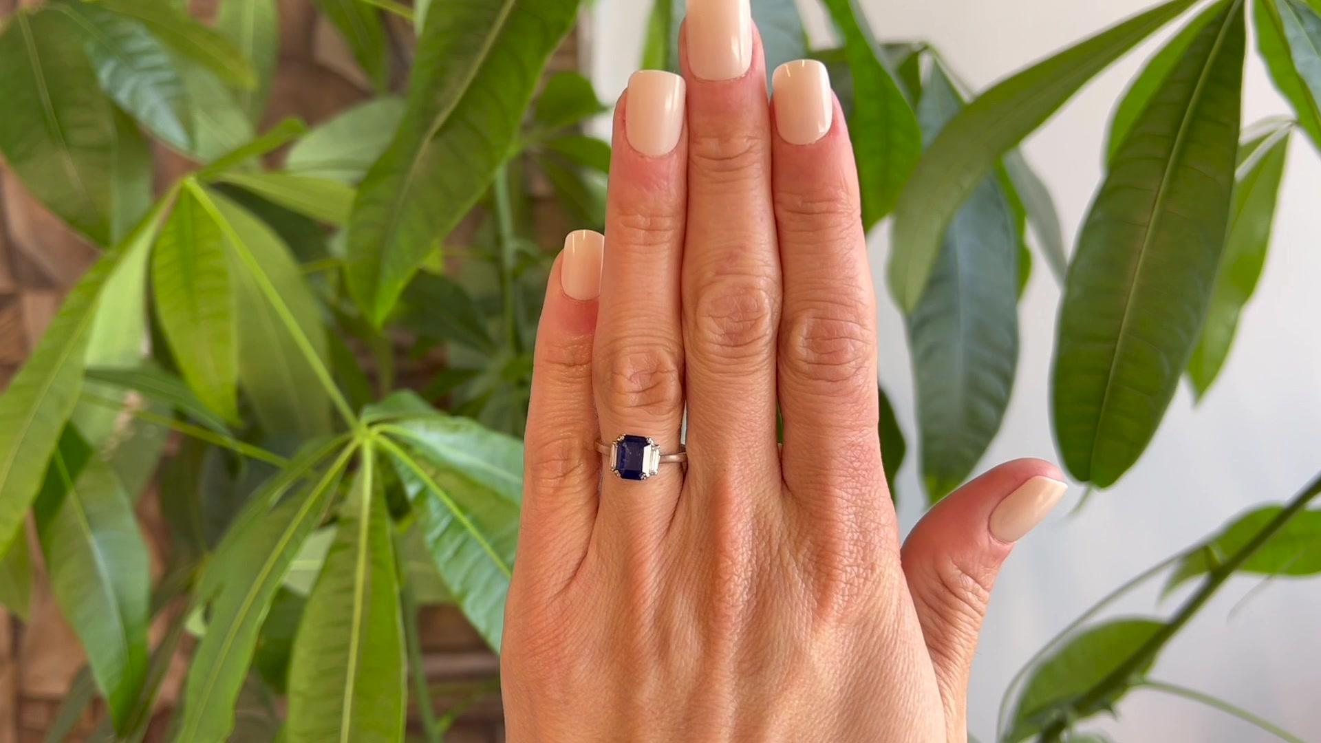 Square Cut 2.38 Carats Sapphire Diamond Platinum Three Stone Ring