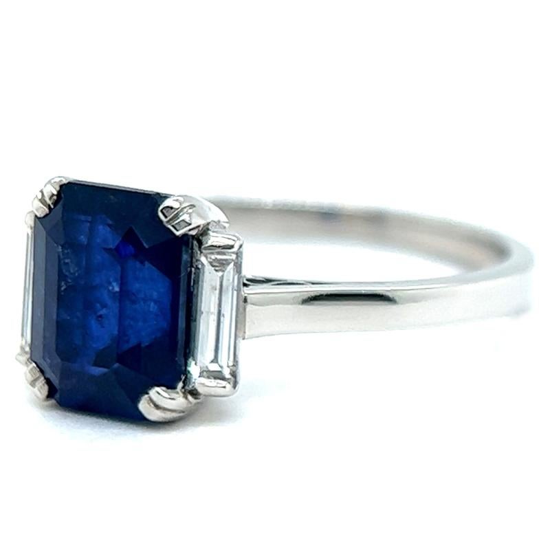 Women's or Men's 2.38 Carats Sapphire Diamond Platinum Three Stone Ring