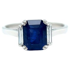 2.38 Carats Sapphire Diamond Platinum Three Stone Ring