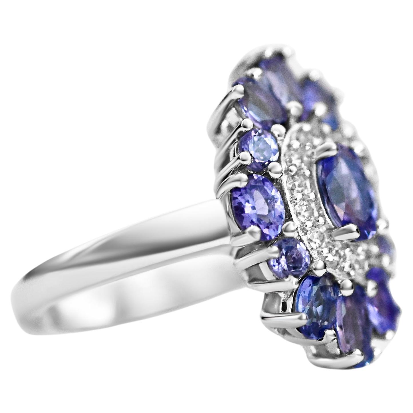 Oval Cut 2.38 Ct Tanzanite Ring 925 Sterling Silver 18K Rose Gold Plated Wedding Ring  For Sale