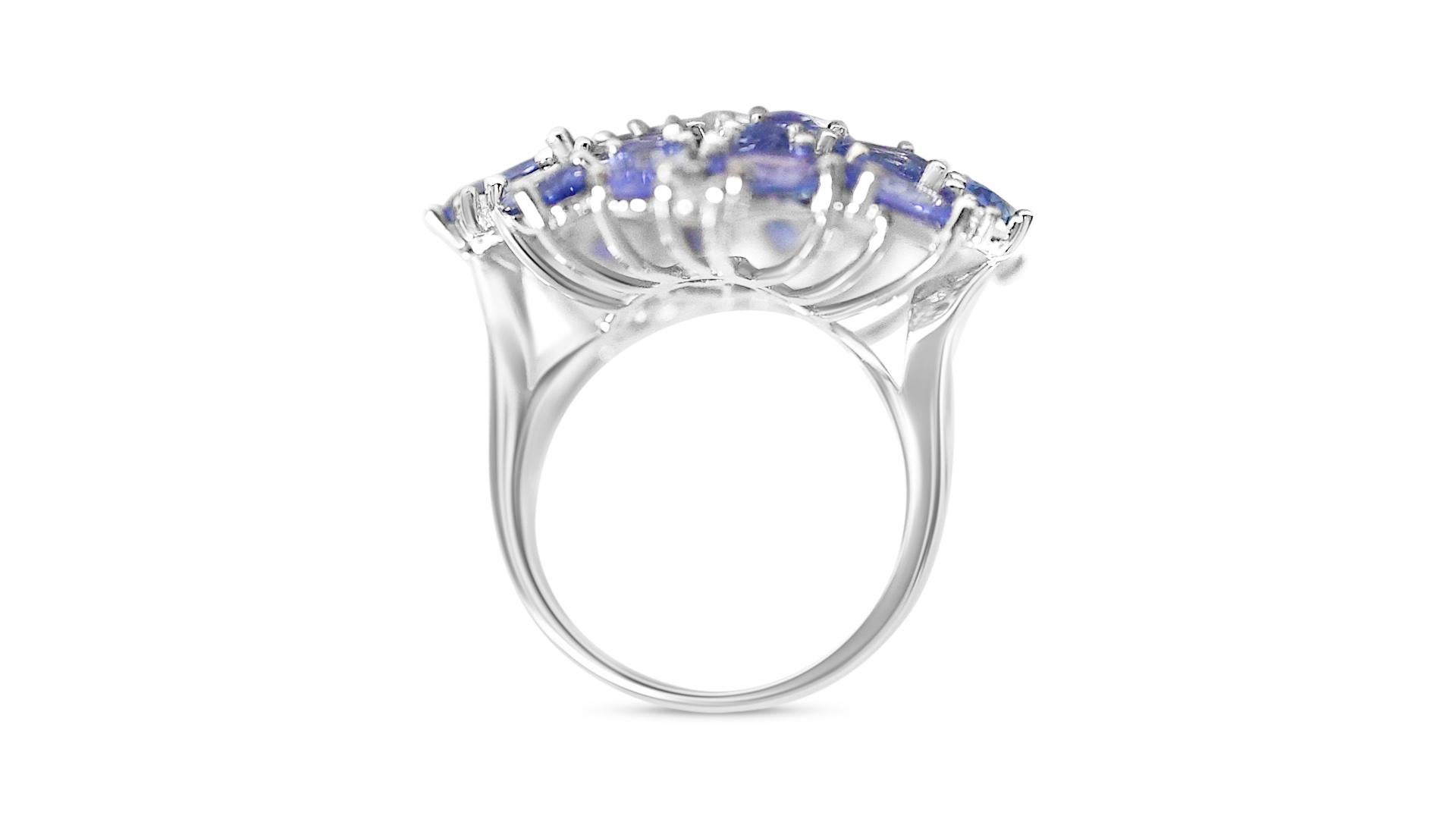 Art déco Bague de mode en argent sterling 925 plaqué rhodium avec tanzanite de 2,38 carats en vente