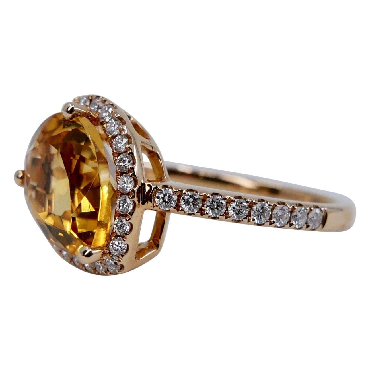 2.38 Carat Citrine and Diamond Cocktail Ring Set in Rose Gold For Sale 6