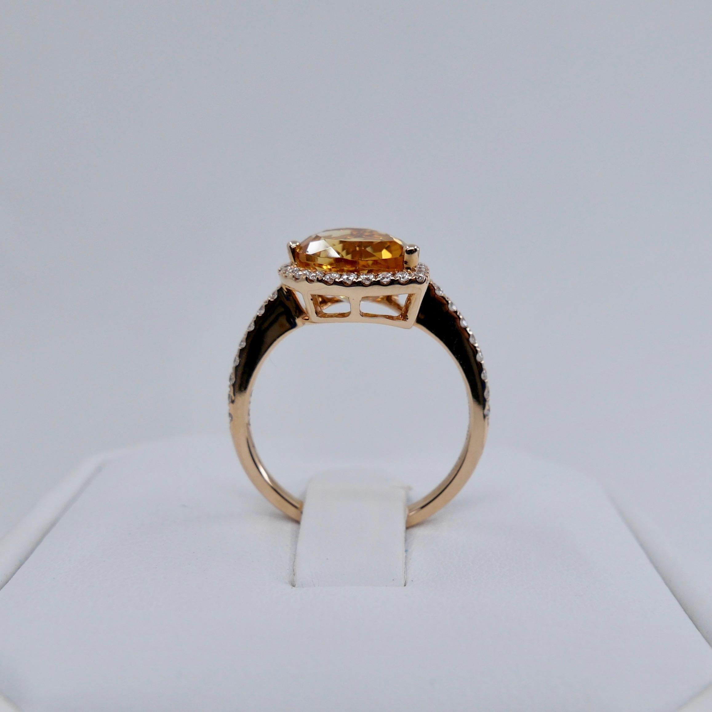 2.38 Carat Citrine and Diamond Cocktail Ring Set in Rose Gold For Sale 9