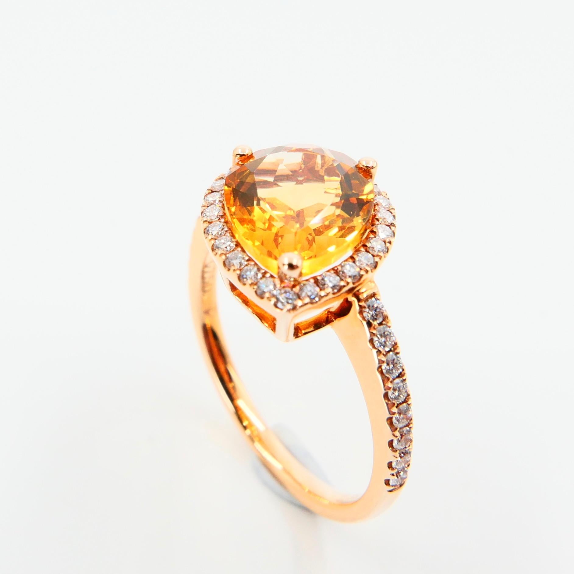 Contemporary 2.38 Carat Citrine and Diamond Cocktail Ring Set in Rose Gold For Sale