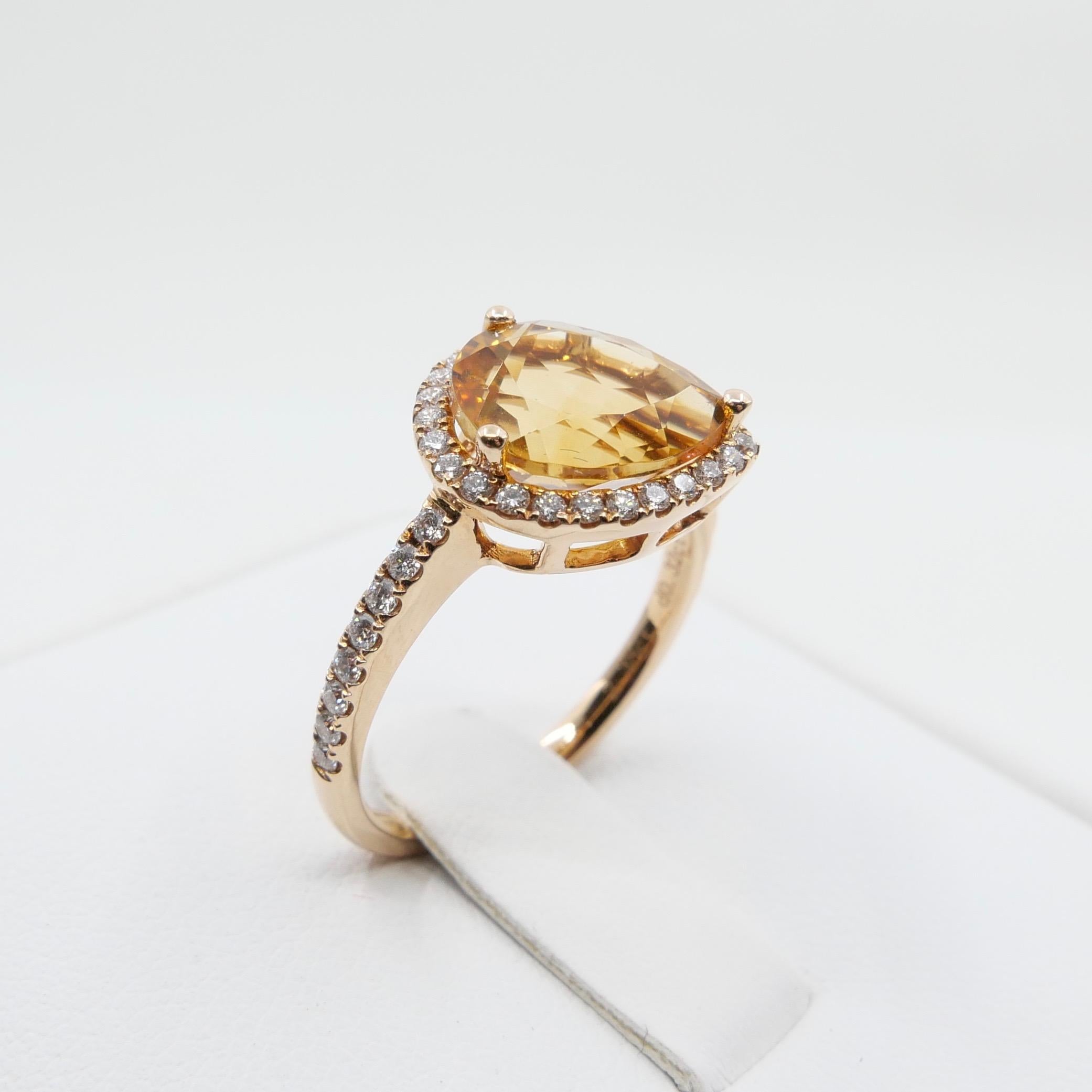 Pear Cut 2.38 Carat Citrine and Diamond Cocktail Ring Set in Rose Gold For Sale