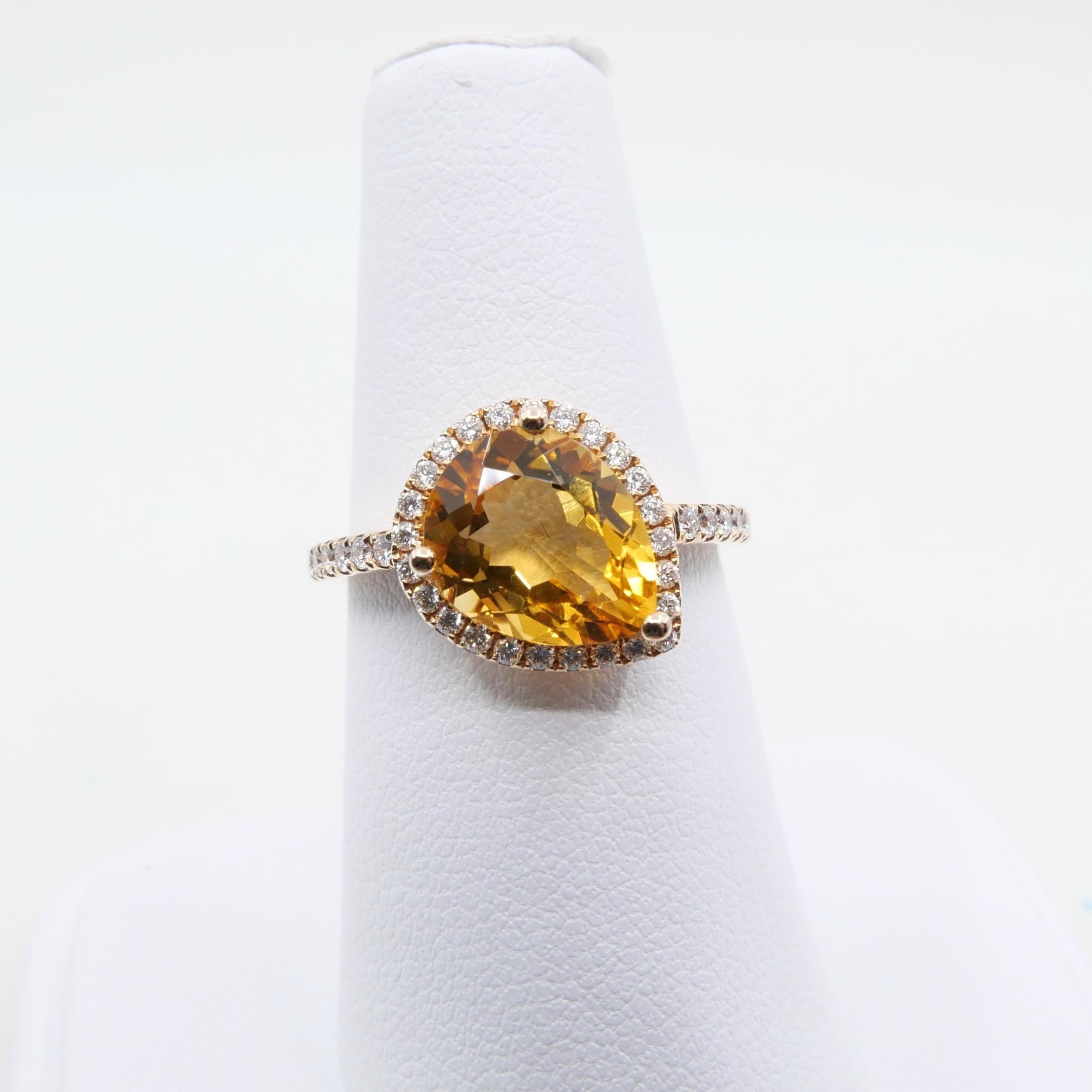 Women's 2.38 Carat Citrine and Diamond Cocktail Ring Set in Rose Gold For Sale
