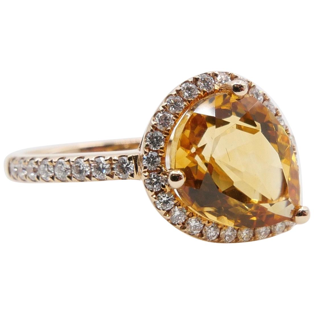 Pear Shaped Citrine & Diamond Cocktail Ring Set in Rose Gold. For Sale 1
