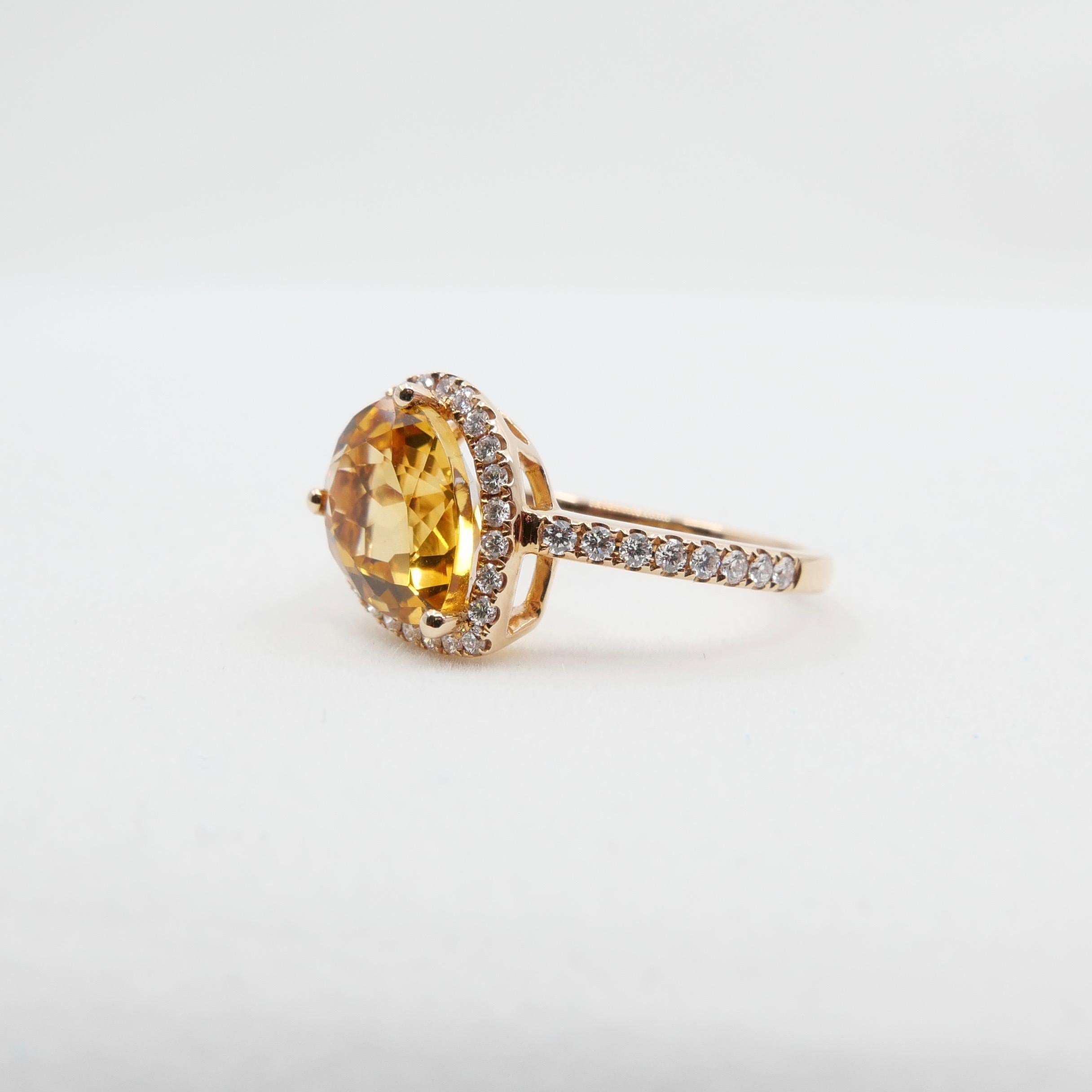 2.38 Carat Citrine and Diamond Cocktail Ring Set in Rose Gold For Sale 2