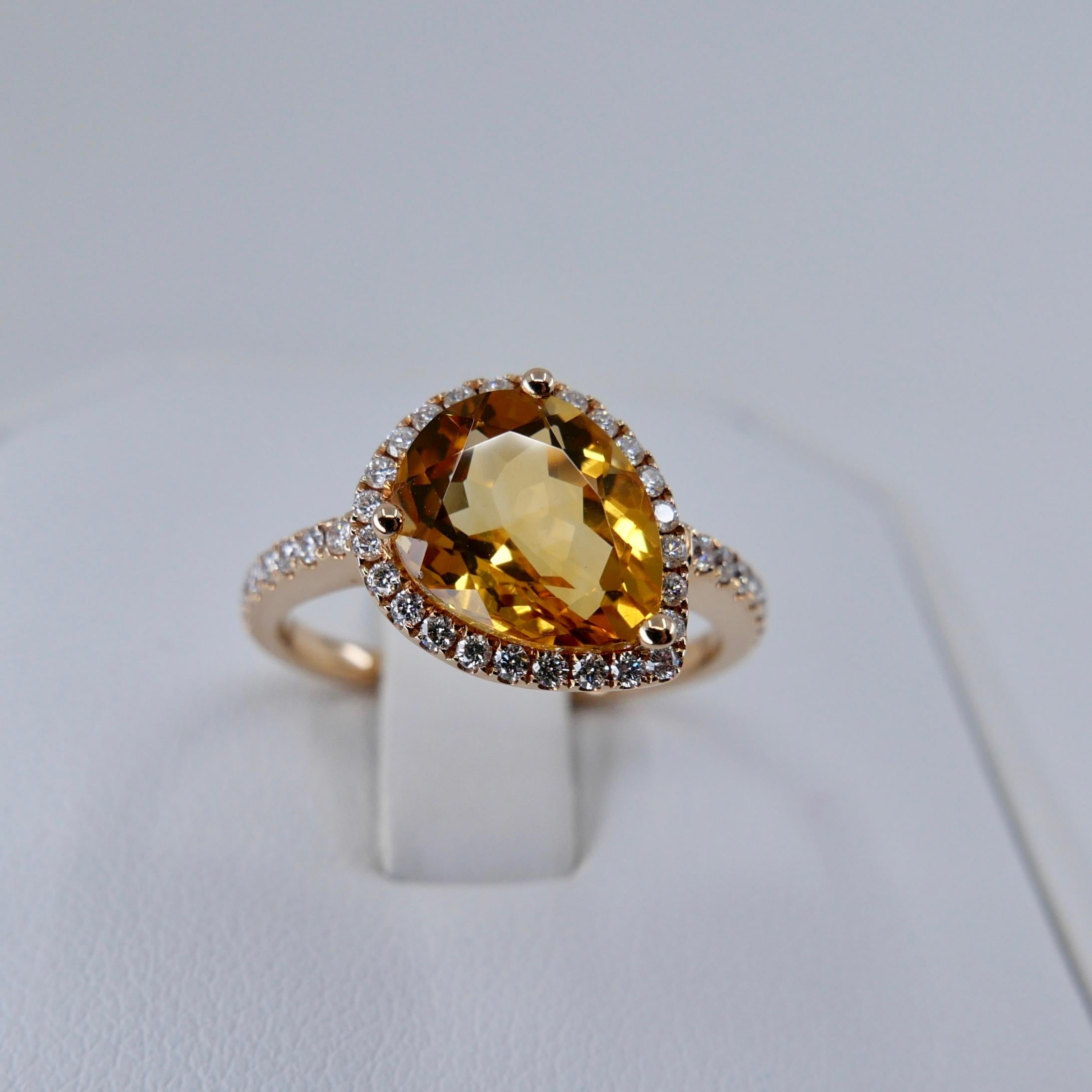 2.38 Carat Citrine and Diamond Cocktail Ring Set in Rose Gold For Sale 3