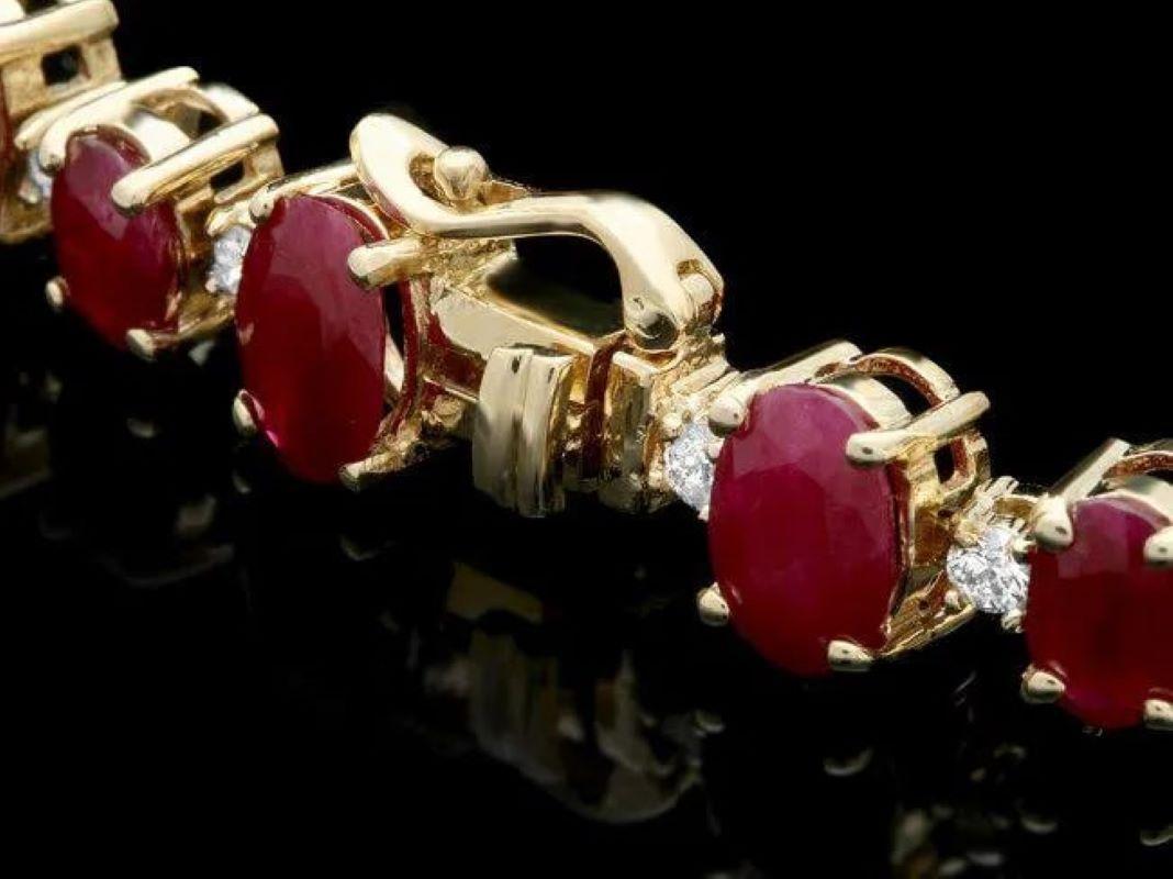 Mixed Cut 23.80ct Natural Red Ruby and Diamond 14K Solid Yellow Gold Bracelet For Sale