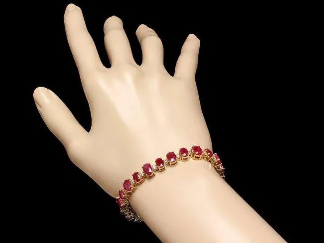 23.80ct Natural Red Ruby and Diamond 14K Solid Yellow Gold Bracelet In New Condition For Sale In Los Angeles, CA