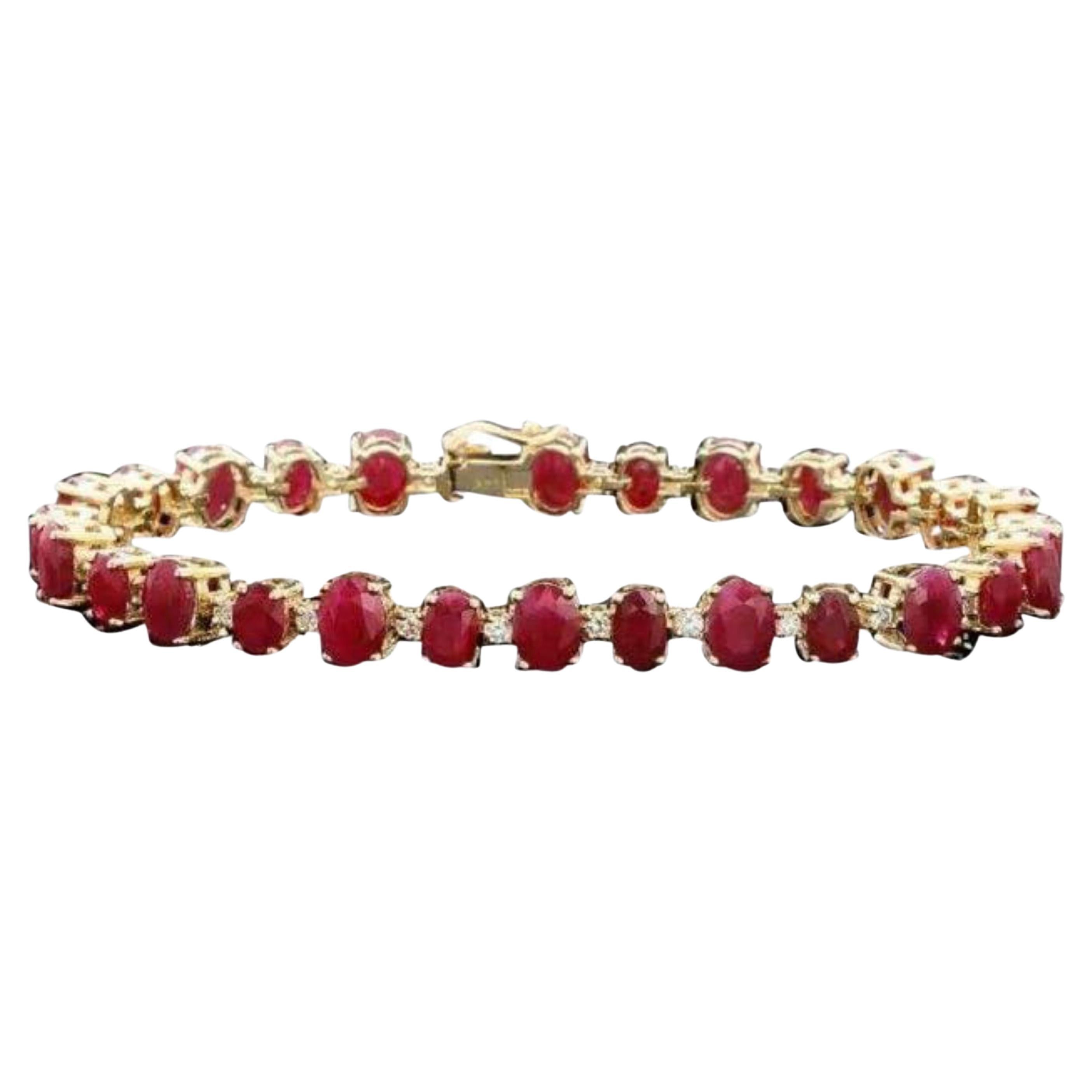 23.80ct Natural Red Ruby and Diamond 14K Solid Yellow Gold Bracelet For Sale