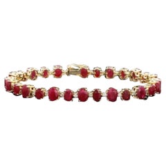 23.80ct Natural Red Ruby and Diamond 14K Solid Yellow Gold Bracelet