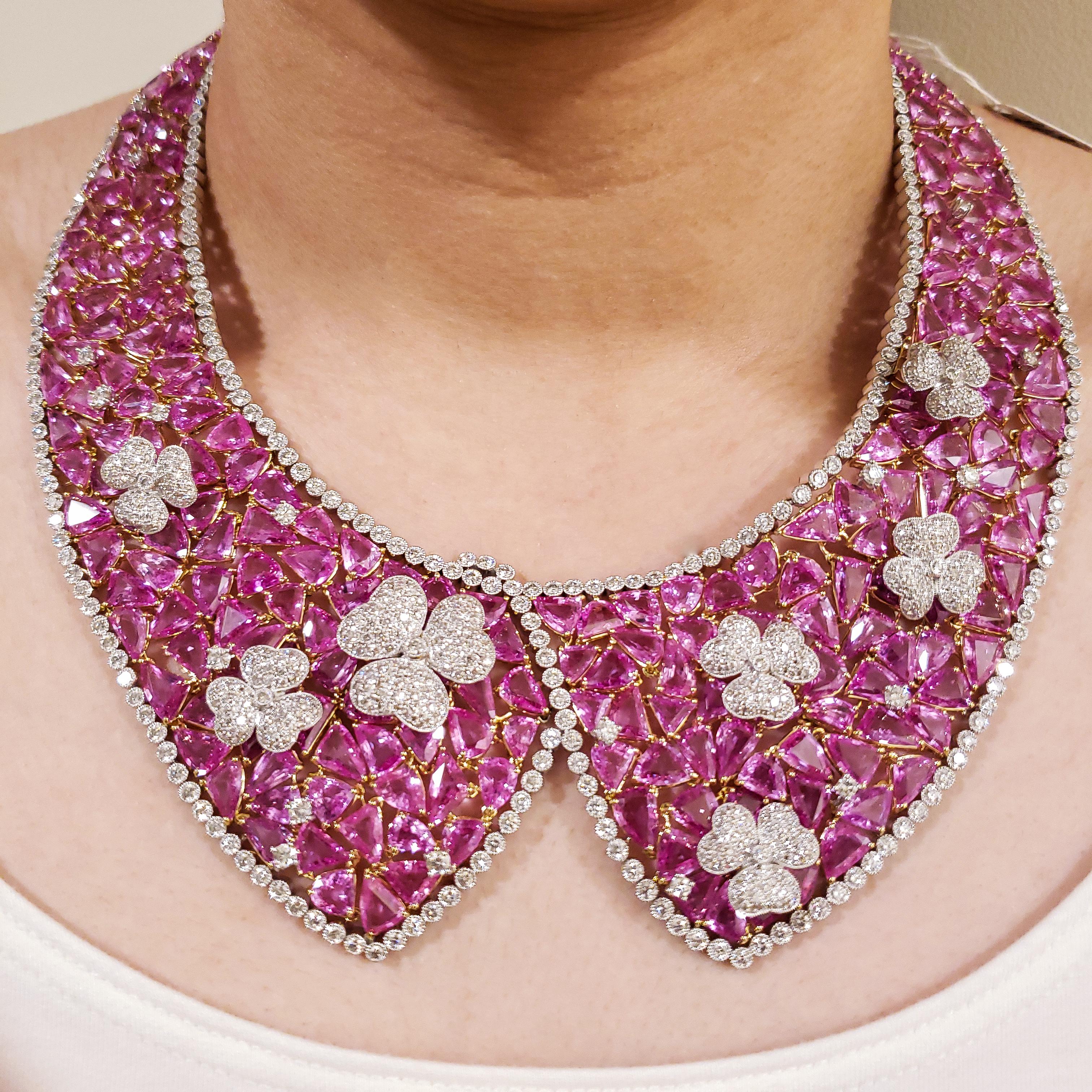 238.27 Carat Mixed Cut Pink Sapphire and Diamond Collar Necklace In New Condition For Sale In New York, NY