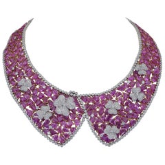 Collier de saphirs roses taille mixte 238.27 carats et diamants