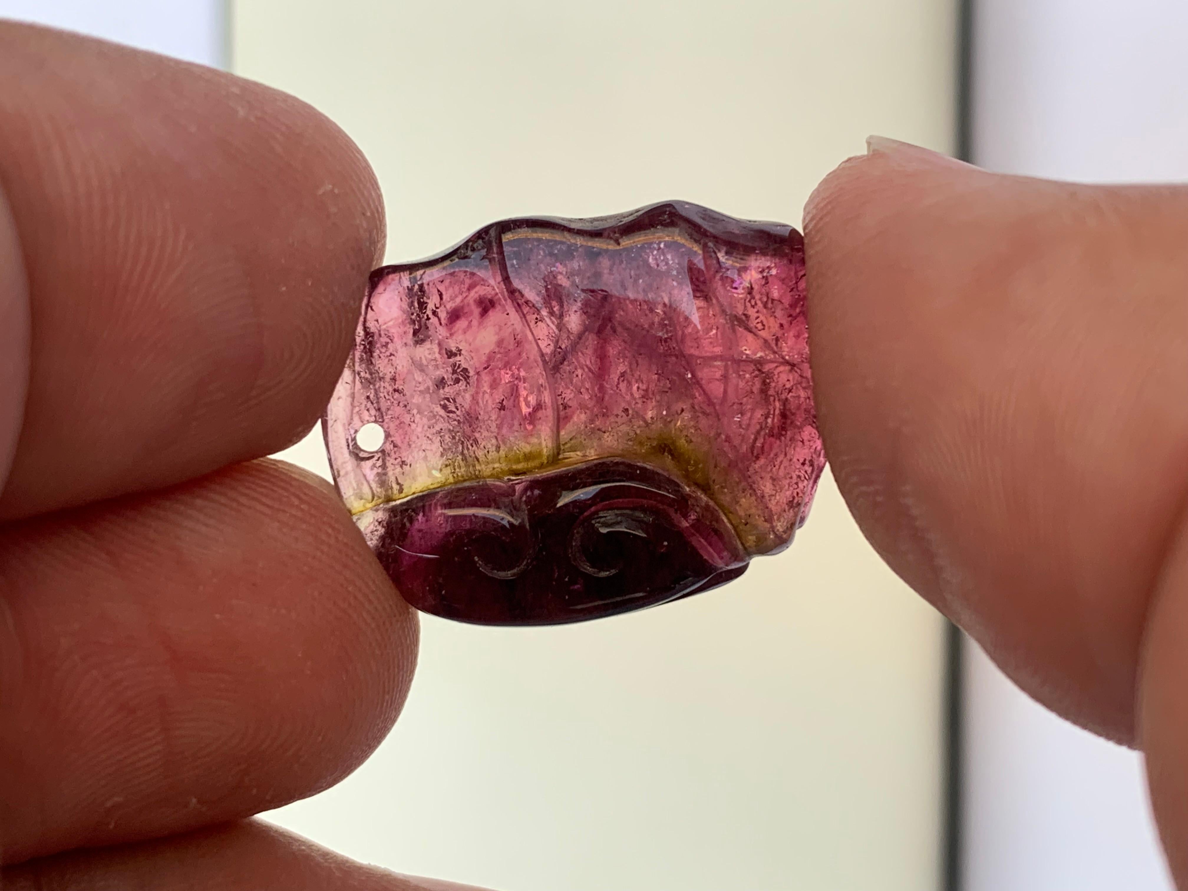 23.85 Carat Stunning Loose Tri Color Tourmaline Drilled Carving from Afghanistan 2