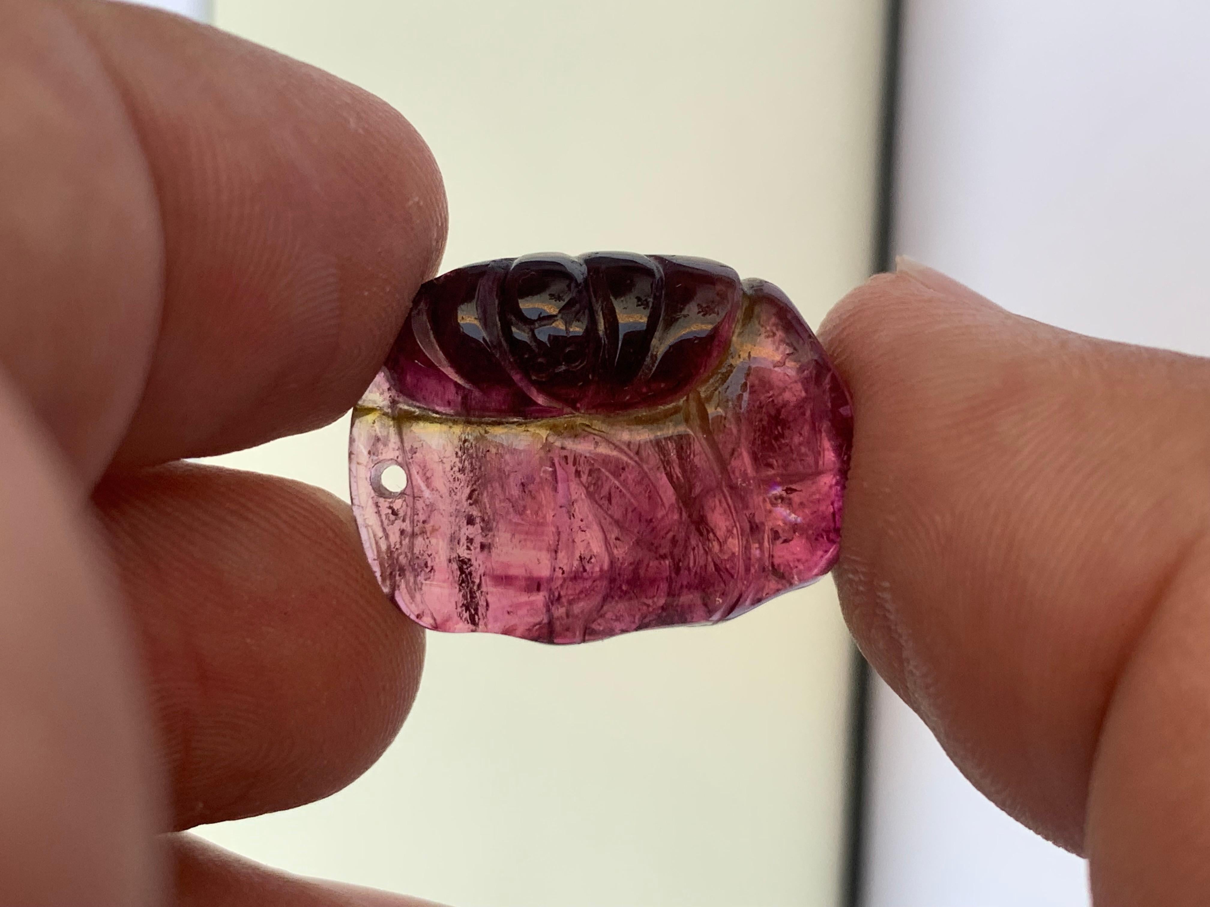 Malagasy 23.85 Carat Stunning Loose Tri Color Tourmaline Drilled Carving from Afghanistan