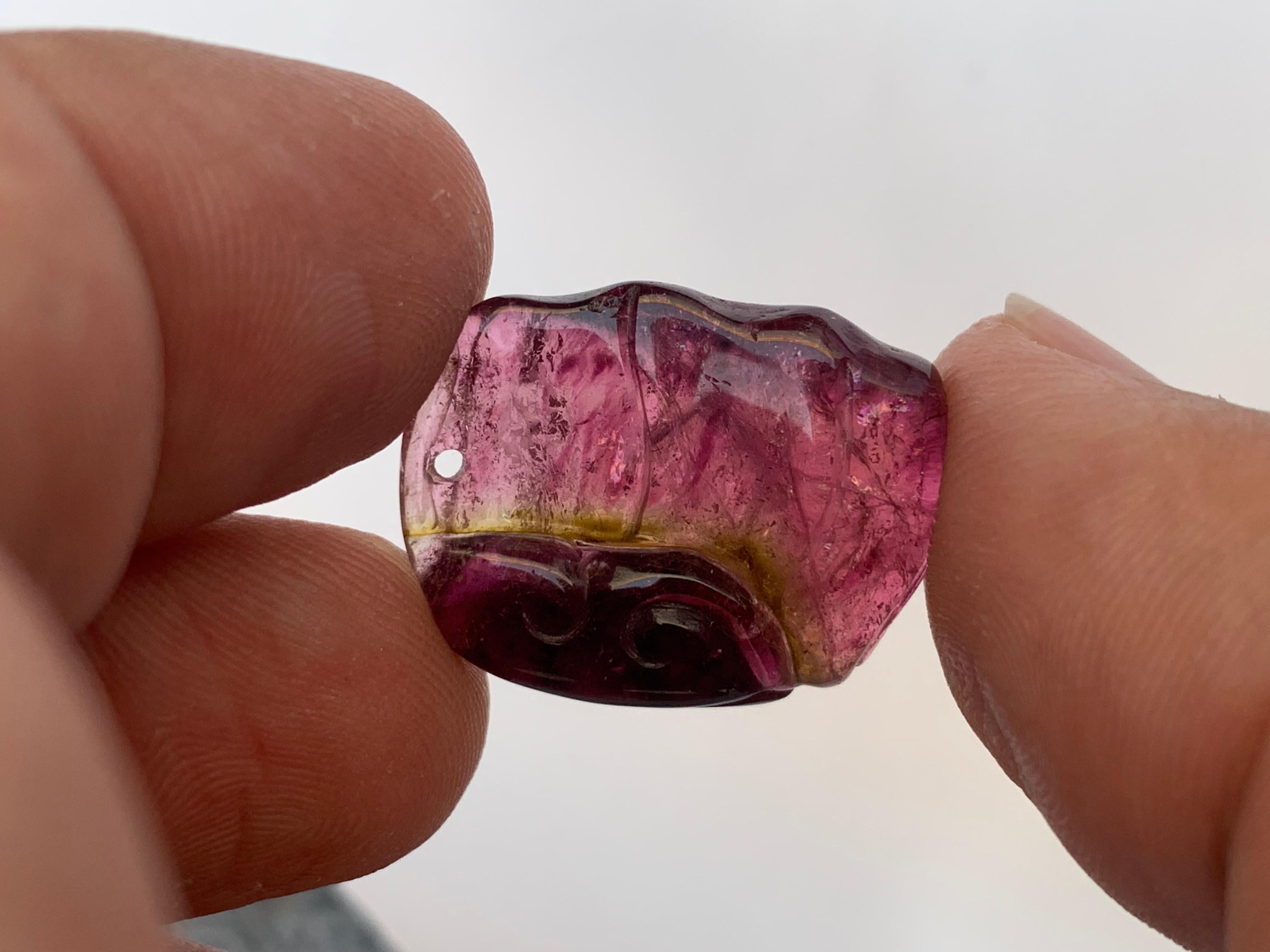 Carved 23.85 Carat Stunning Loose Tri Color Tourmaline Drilled Carving from Afghanistan