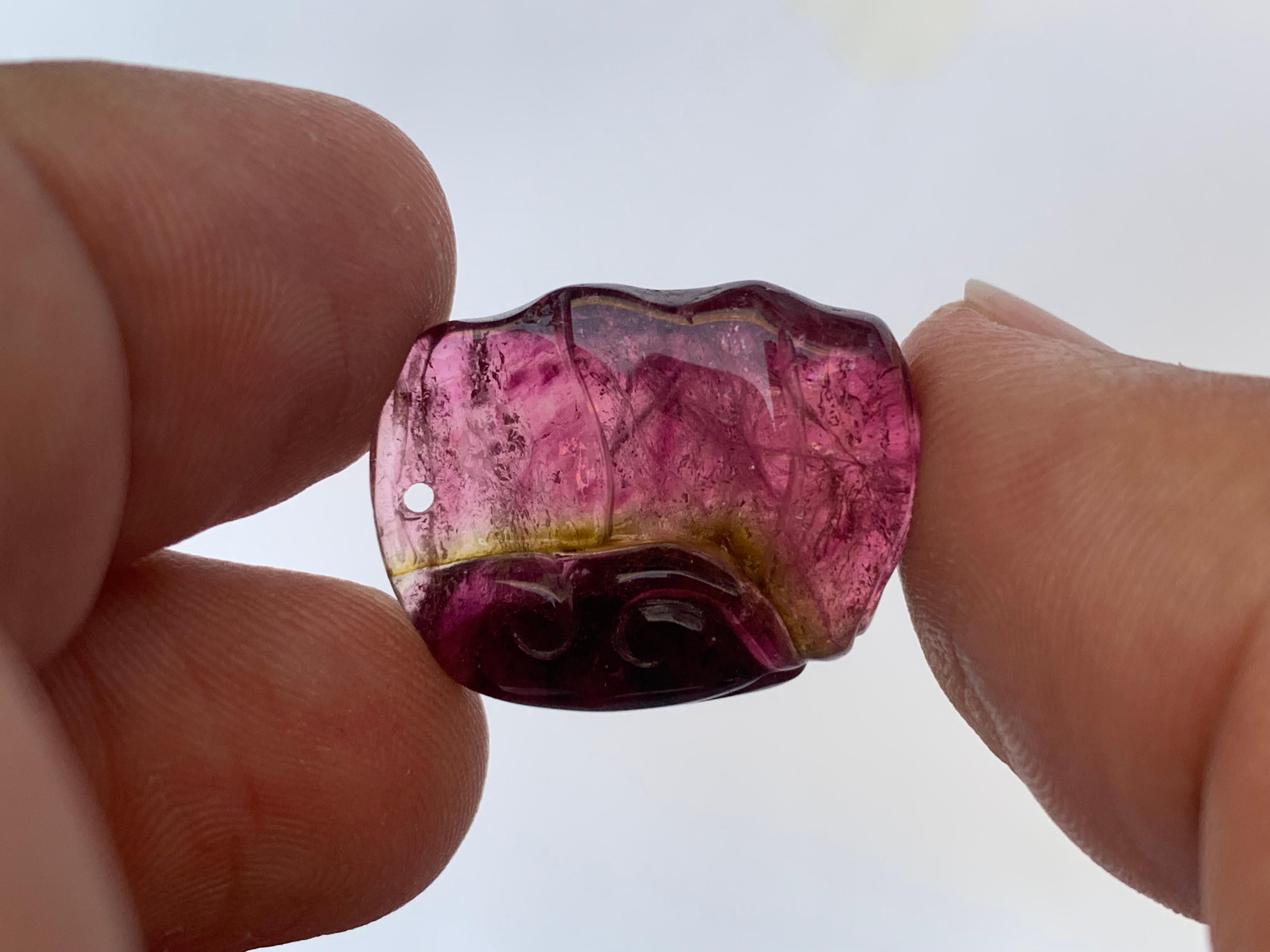 18th Century and Earlier 23.85 Carat Stunning Loose Tri Color Tourmaline Drilled Carving from Afghanistan