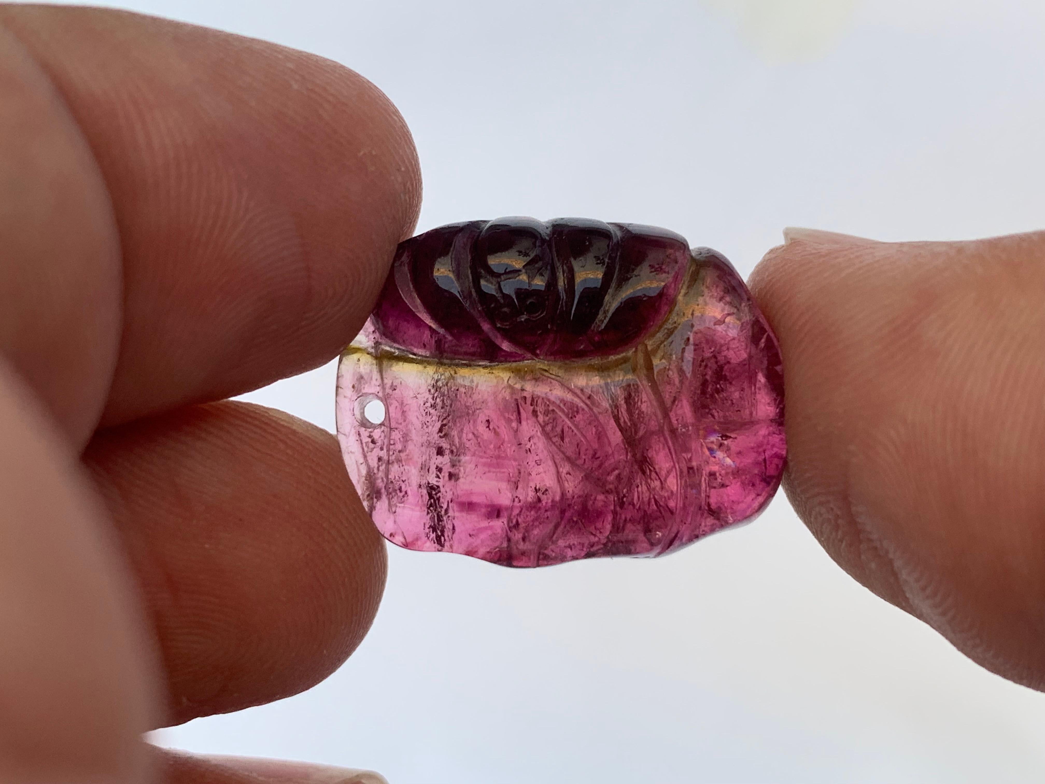 23.85 Carat Stunning Loose Tri Color Tourmaline Drilled Carving from Afghanistan 1