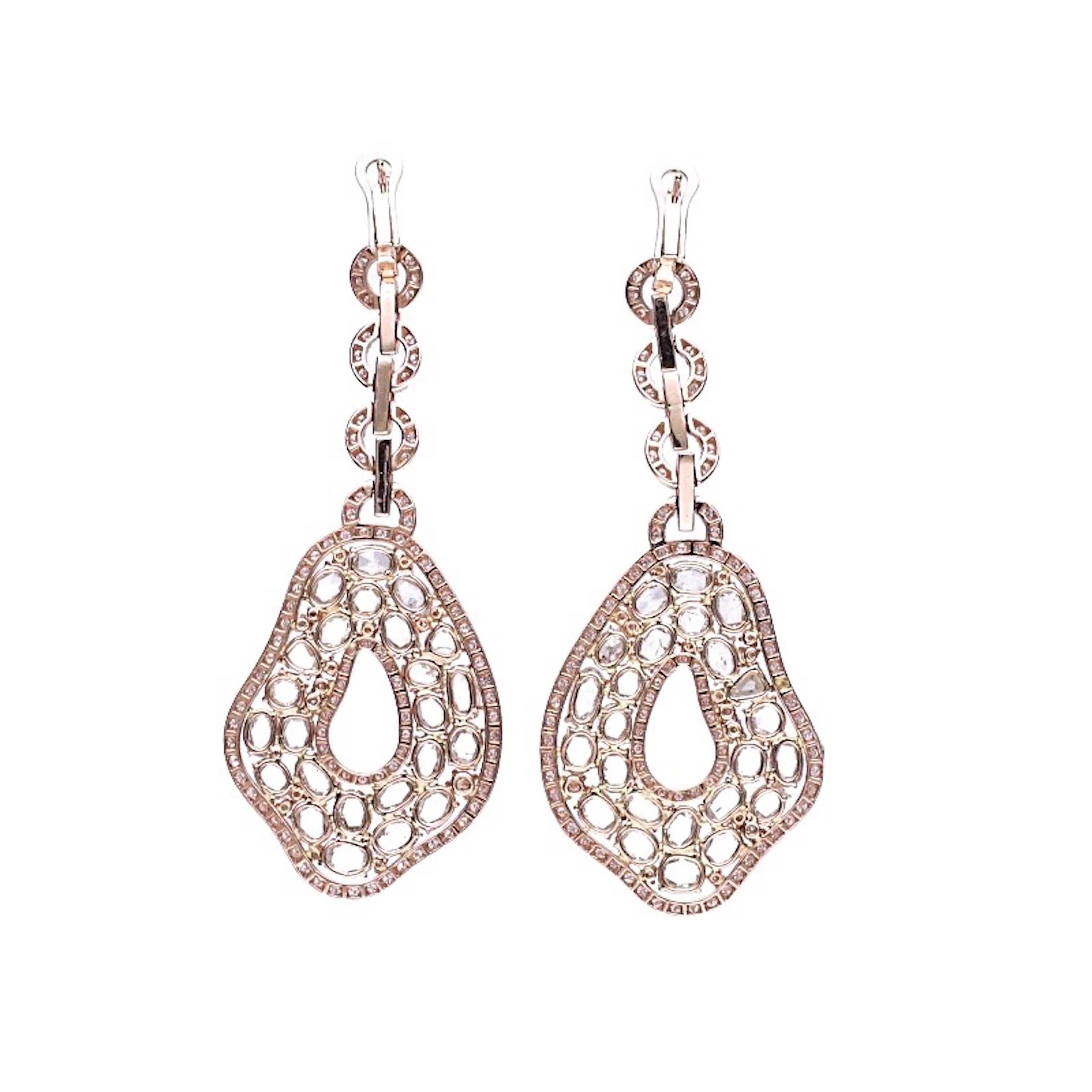 23.87 Carat Diamonds 18 Kt. Rose Gold Drop Earrings For Sale at 1stDibs