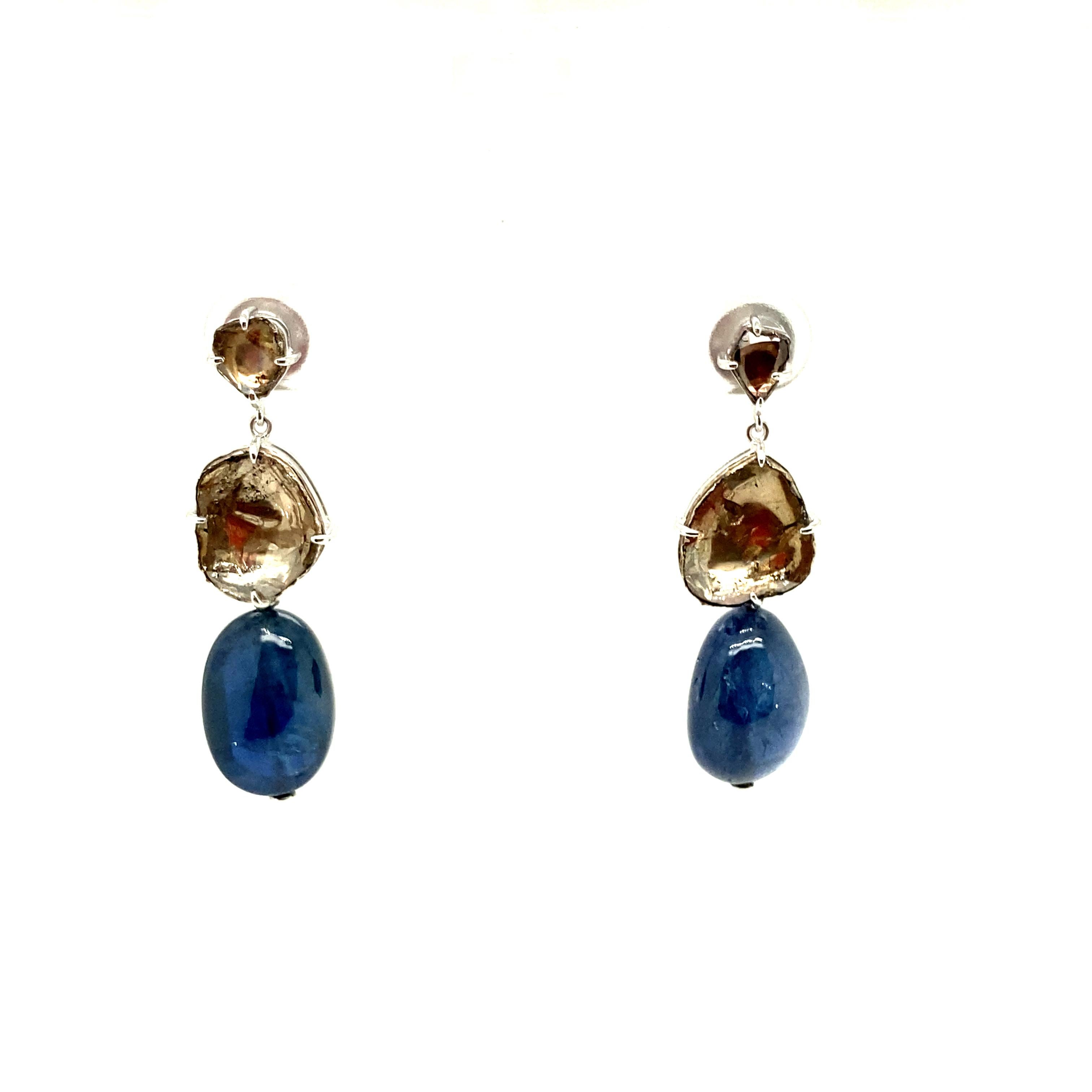 23.88 Carat Burma No Heat Sapphire Drops and Rose Cut Diamond Gold Earrings For Sale 1