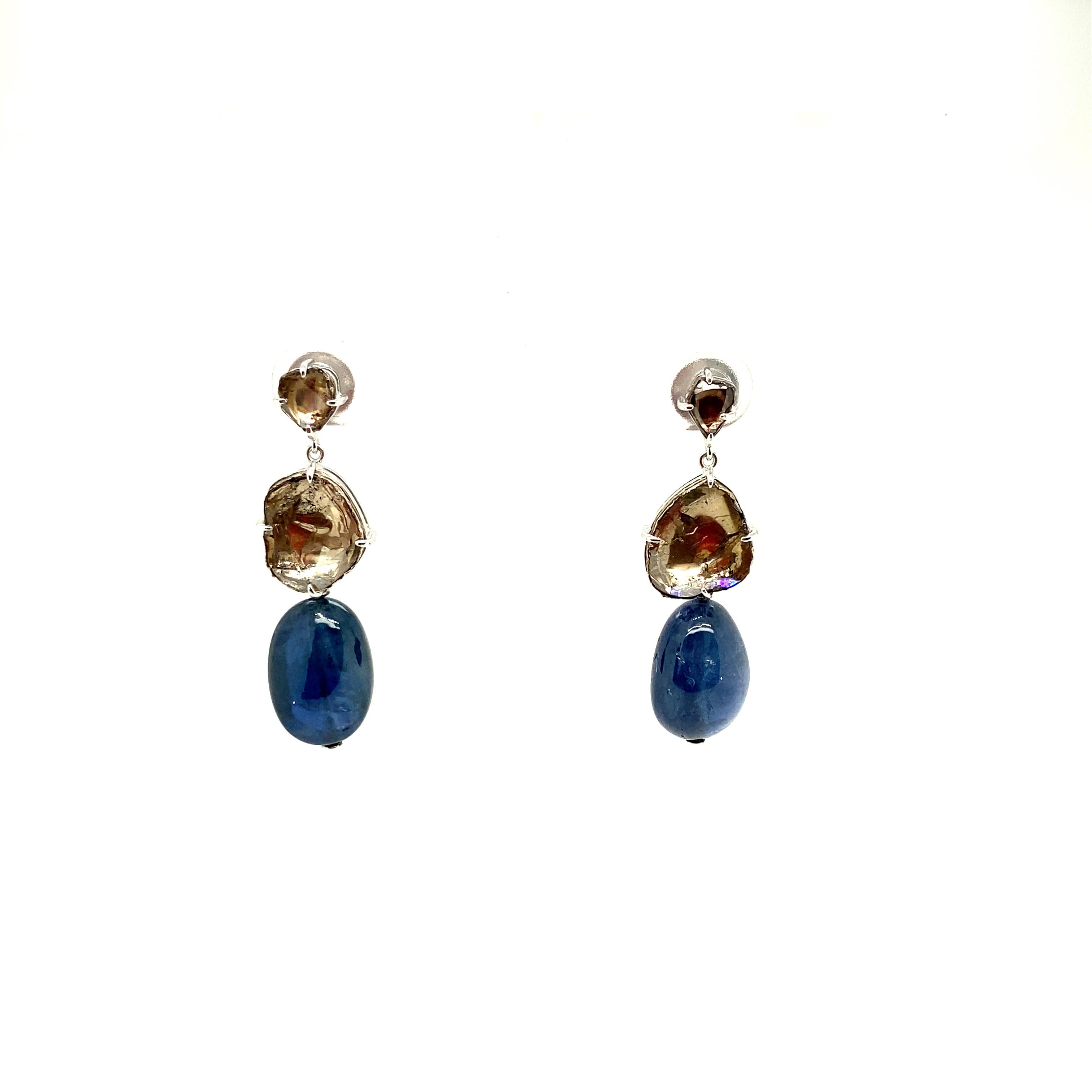 23.88 Carat Burma No Heat Sapphire Drops and Rose Cut Diamond Gold Earrings For Sale 3