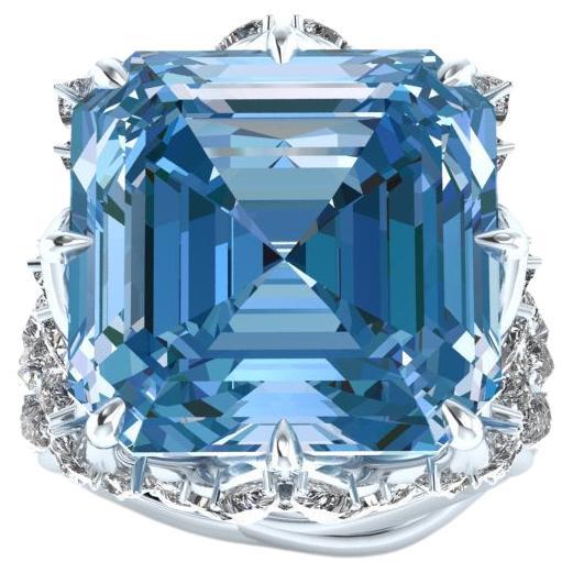 FERRUCCI 23.88 Carat Intense Blue Aquamarine in 18k White Gold Diamond Ring For Sale