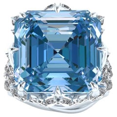 FERRUCCI 23.88 Carat Intense Blue Aquamarine in 18k White Gold Diamond Ring