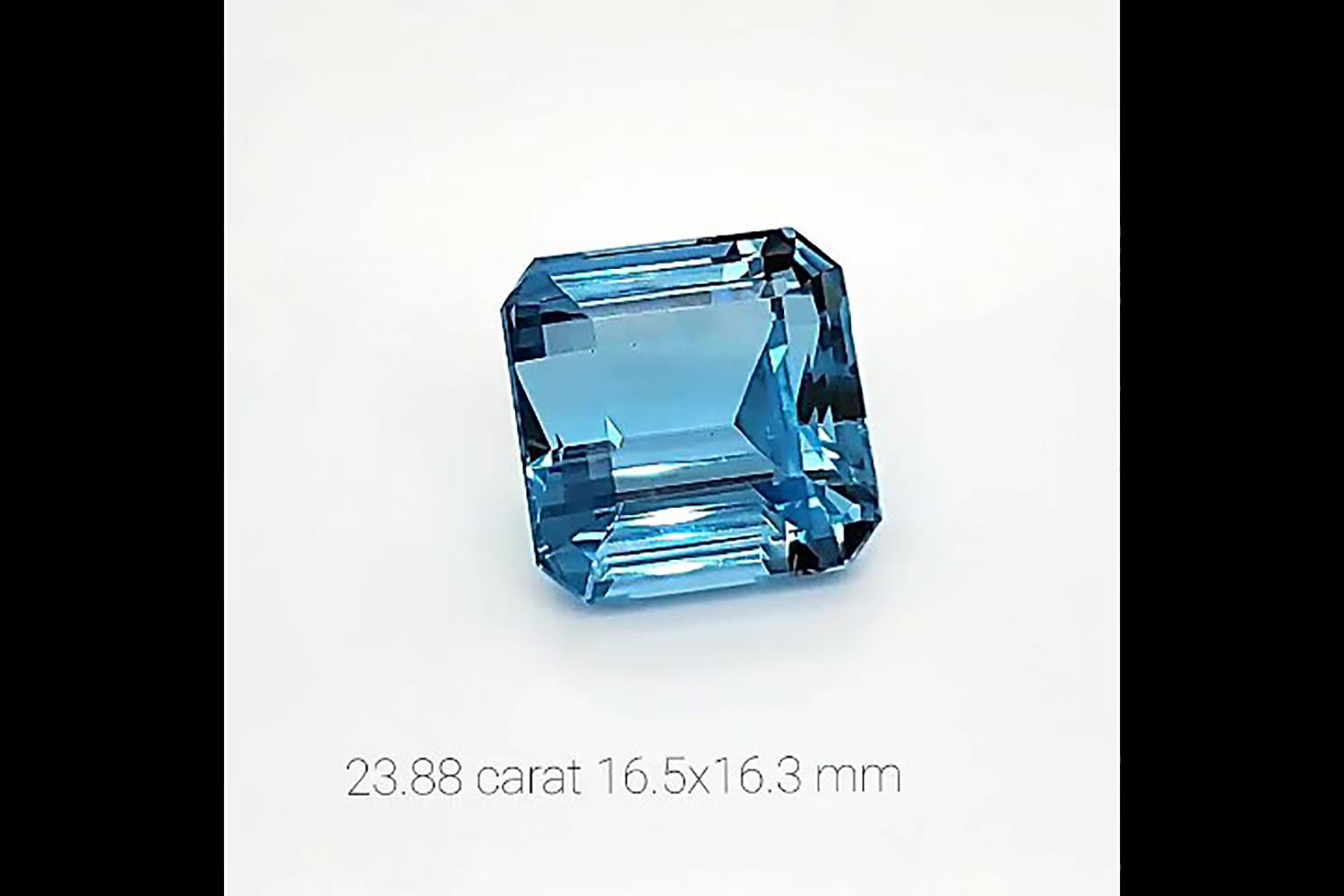 Asscher Cut 23.88 Carat Intense Blue Square Emerald Aquamarine Natural Gemstone For Sale