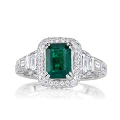 2.38ct Emerald Cut Green Emerald Engagement Ring