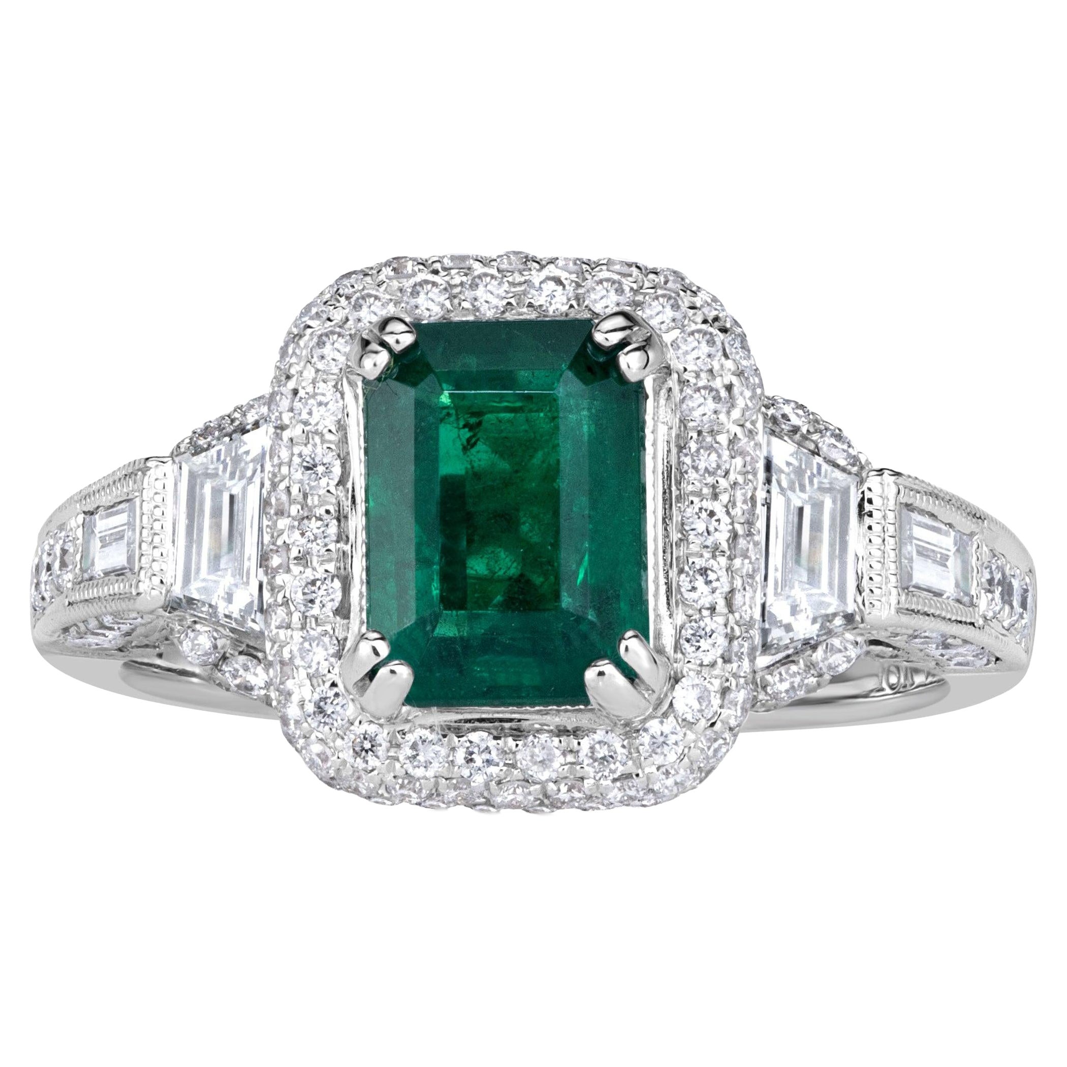 2.38ct Emerald Cut Green Emerald Engagement Ring