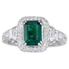 2.38ct Emerald Cut Green Emerald Engagement Ring