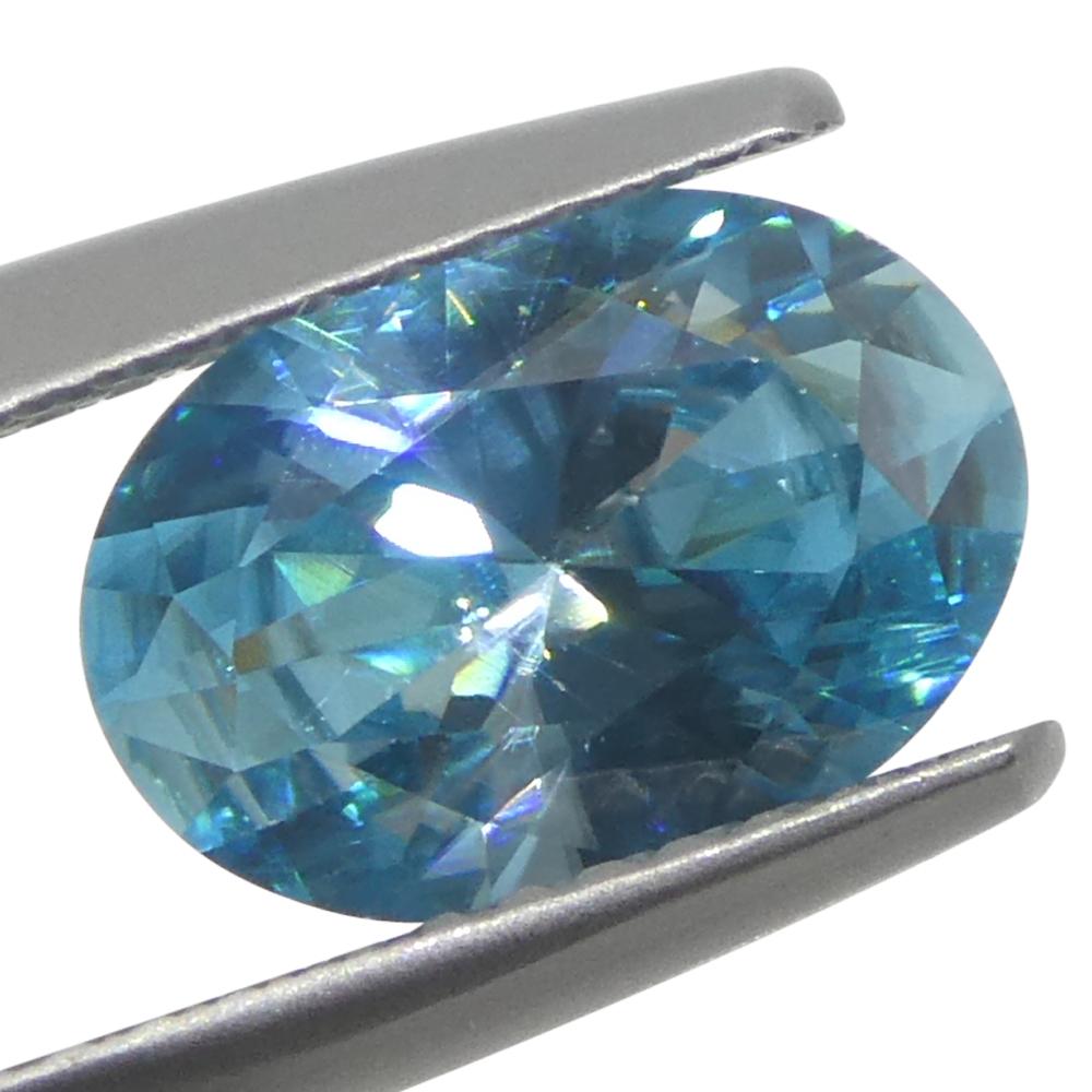 Women's or Men's 2.38ct Natural Earth Mined Oval Master Brilliant Cut Blue Zircon from Cambodia For Sale