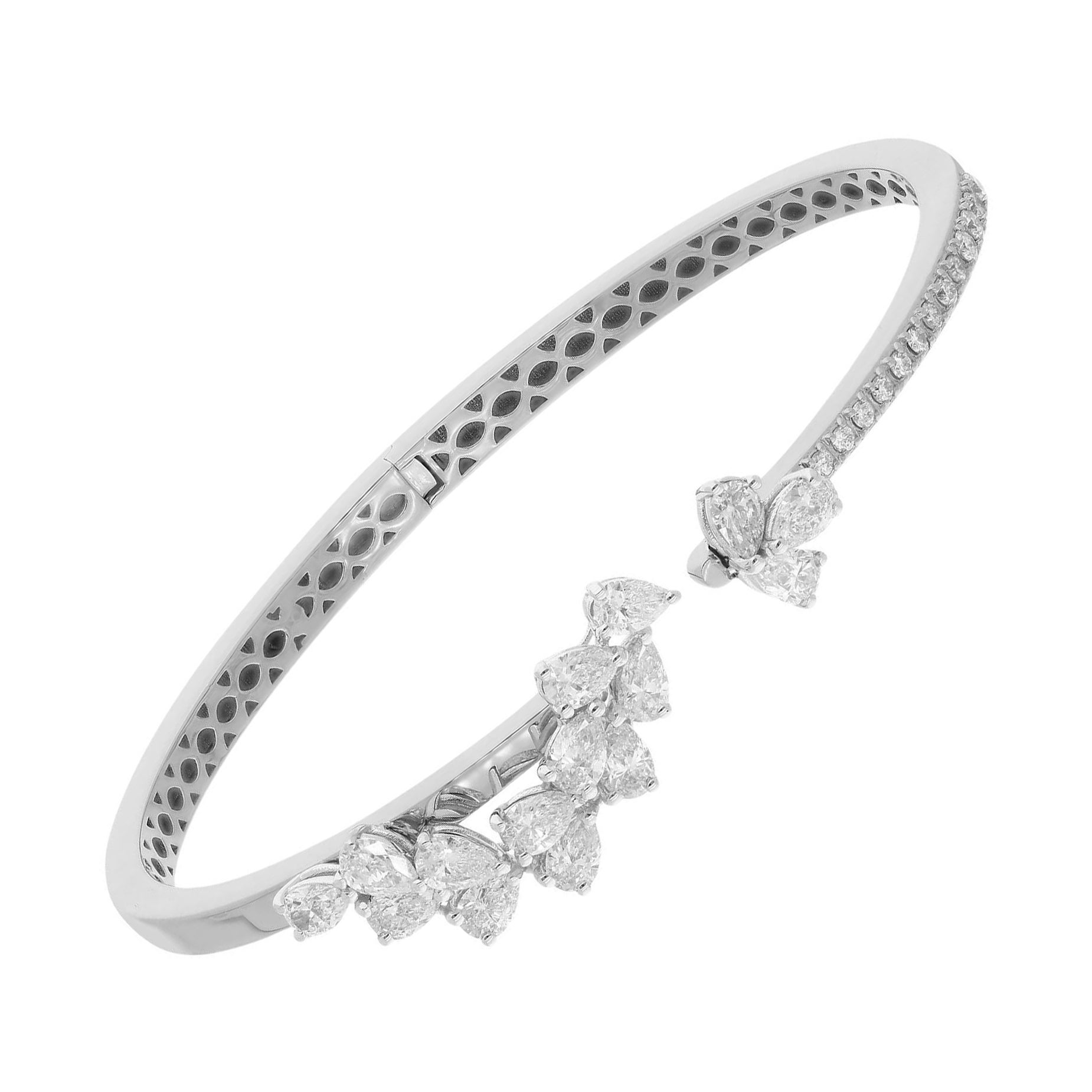 2.38ct Pear Diamond Bangle Bracelet 18 Karat White Gold Handmade Fine Jewelry