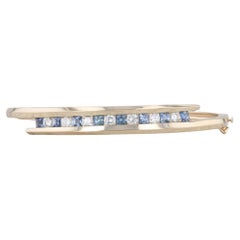 2.38ctw Light Blue Sapphire Diamond Bangle Bracelet 14k Yellow Gold 6.75"