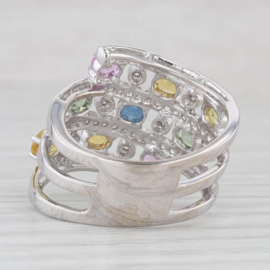 Oval Cut 2.38ctw Sapphire Diamond Layered Cocktail Ring 14k White Gold Size 9 Benham For Sale