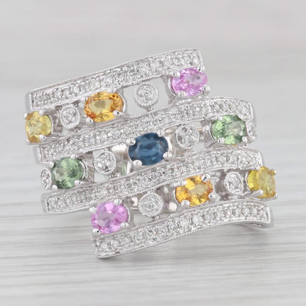 2.38ctw Sapphire Diamond Layered Cocktail Ring 14k White Gold Size 9 Benham In Good Condition For Sale In McLeansville, NC