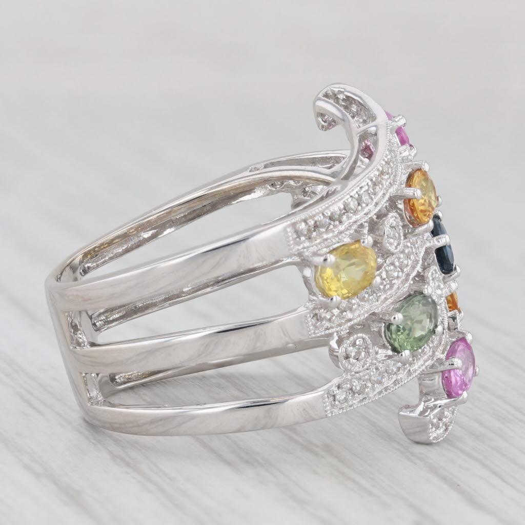 Women's or Men's 2.38ctw Sapphire Diamond Layered Cocktail Ring 14k White Gold Size 9 Benham For Sale