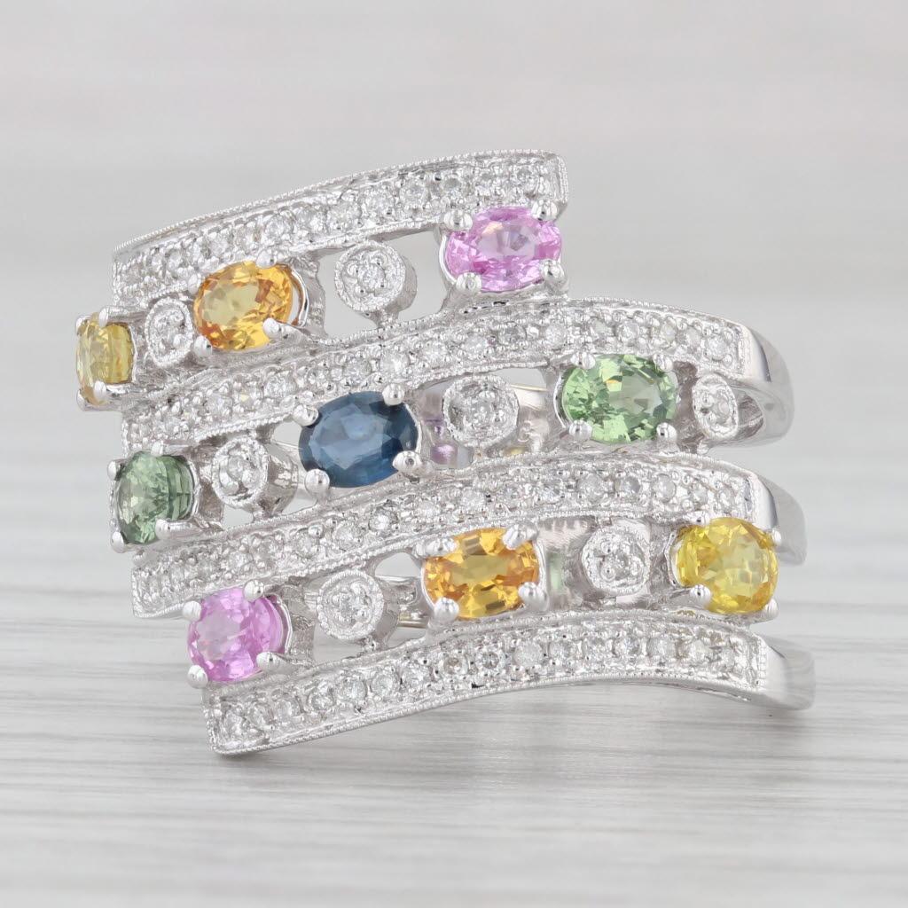 2.38ctw Sapphire Diamond Layered Cocktail Ring 14k White Gold Size 9 Benham For Sale 2