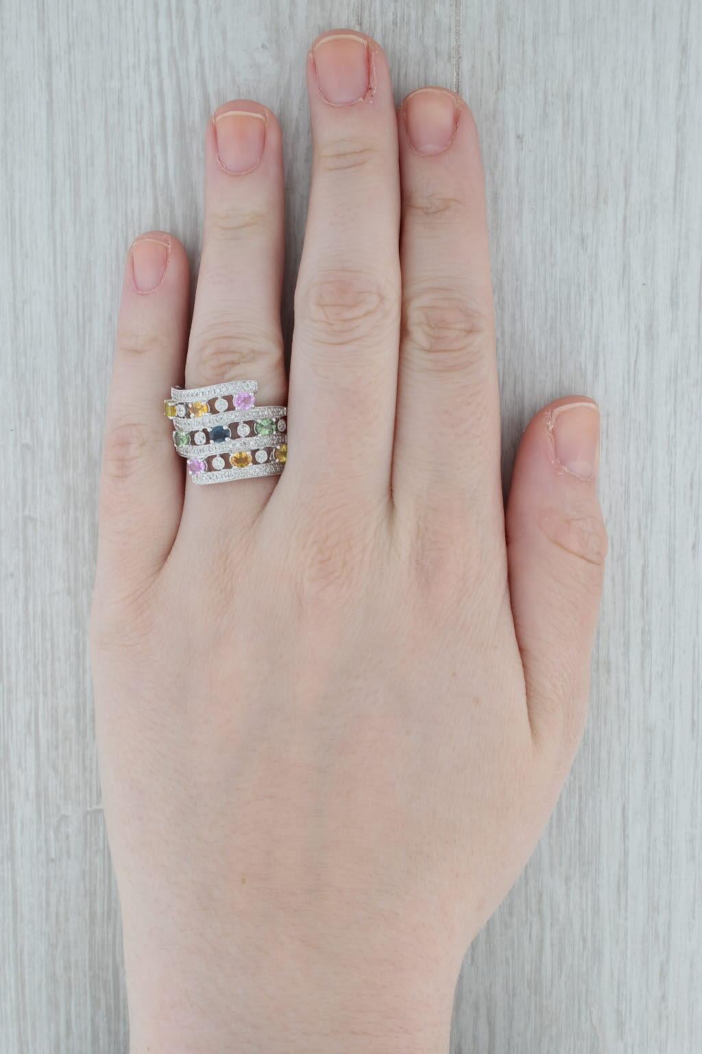 2.38ctw Sapphire Diamond Layered Cocktail Ring 14k White Gold Size 9 Benham For Sale 4
