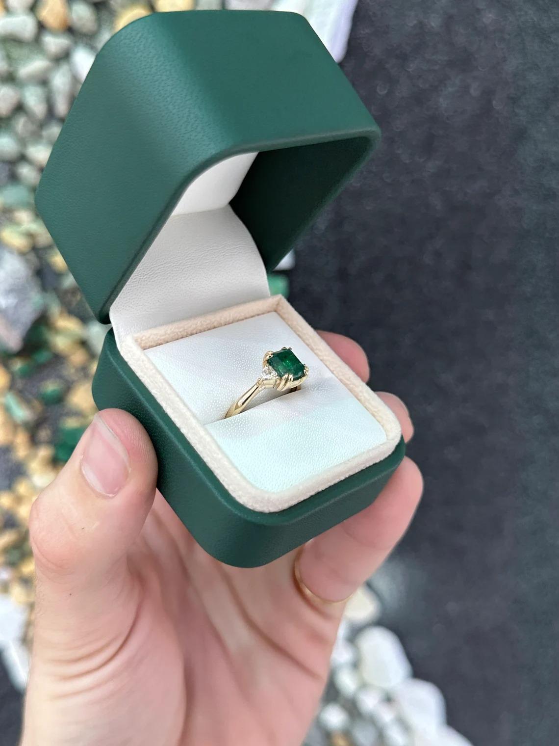 Women's 2.38tcw 14K Dark Green Asscher Cut Emerald & Trillion Cut Diamond 3 Stone Ring For Sale