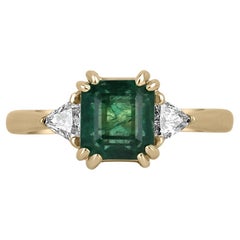 2.38tcw 14K Dark Green Asscher Cut Emerald & Trillion Cut Diamond 3 Stone Ring