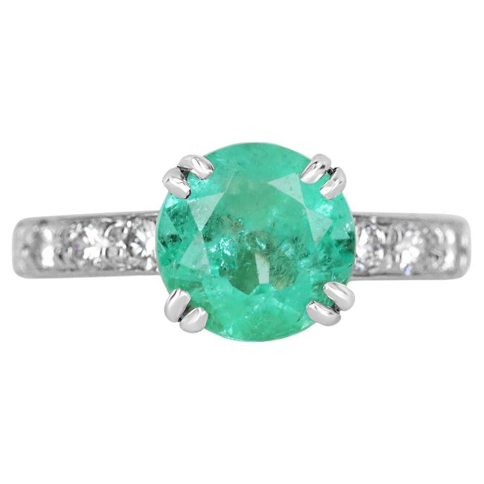 2.38tcw 14K Round Emerald & Diamond Engagement Ring