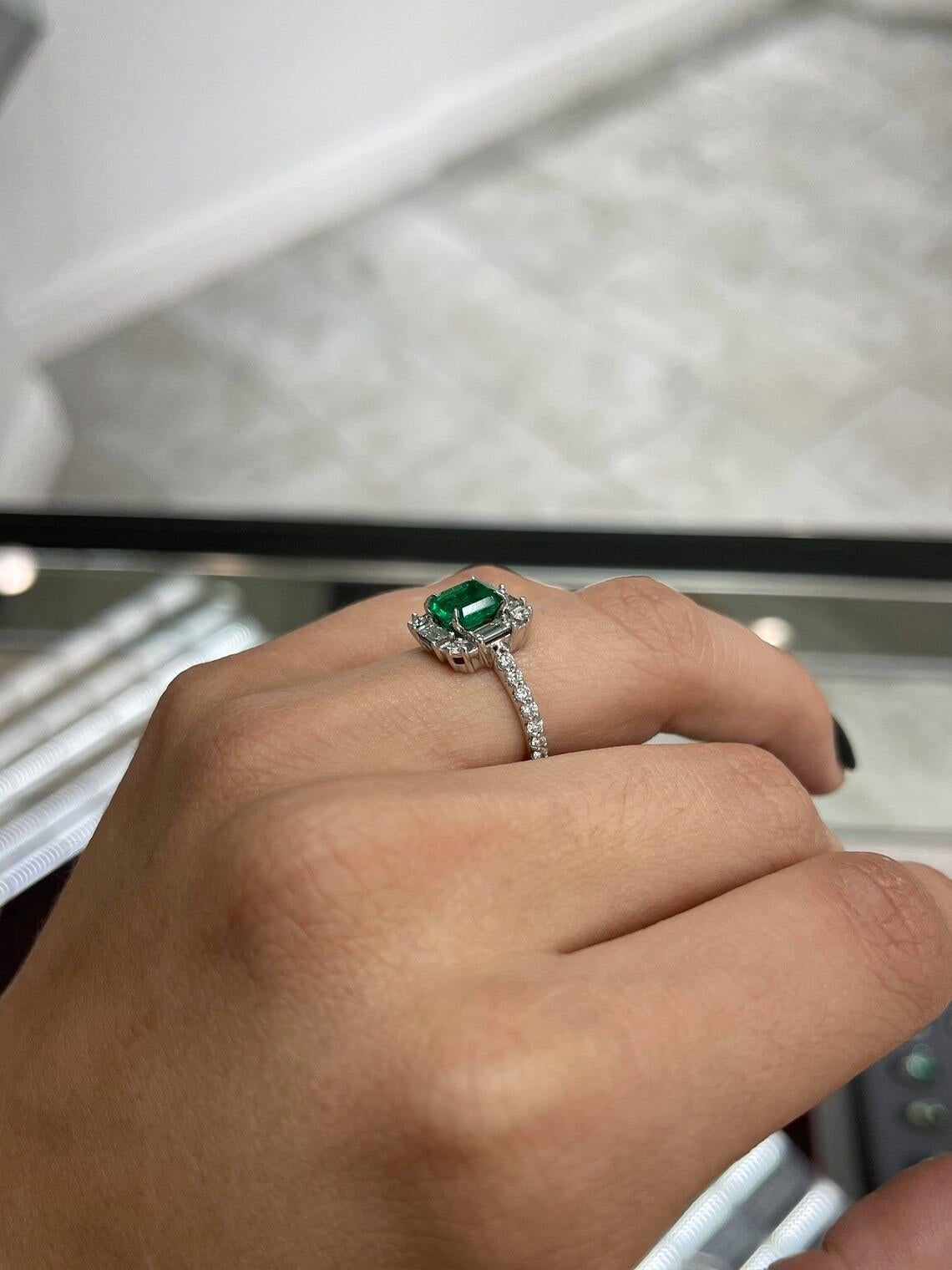 2.38tcw Plat AAA+ Colombian Emerald-Asscher Cut & Diamond Round & Baguette Ring In New Condition In Jupiter, FL