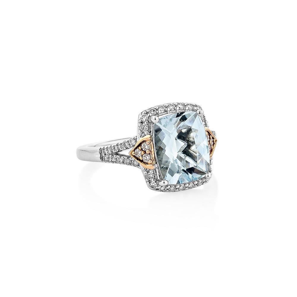 This collection features an array of Aquamarines with an icy blue hue that is as cool as it gets! Accented with Diamonds this ring is made in white Rose gold and present a classic yet elegant look.
  
Aquamarine Fancy Ring in 18Karat White Rose Gold