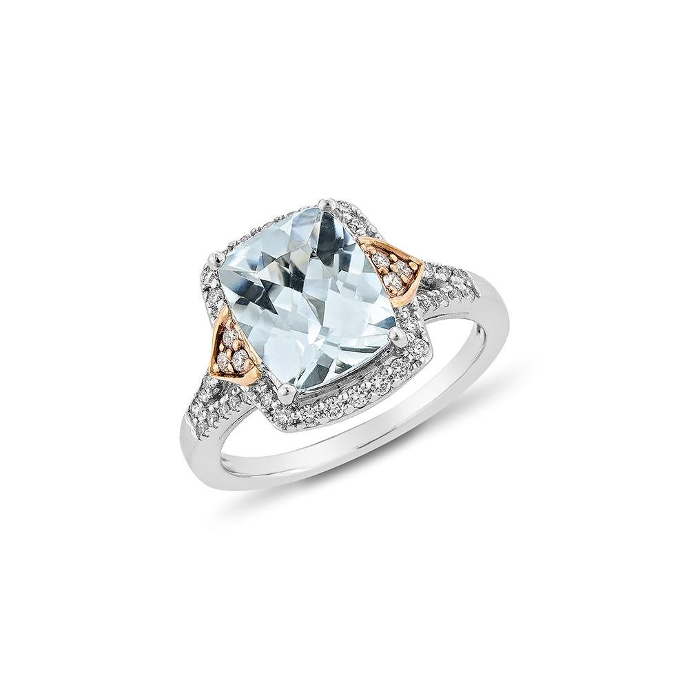 Contemporary 2.39 Carat Aquamarine Fancy Ring in 18Karat White Rose Gold with White Diamond   For Sale