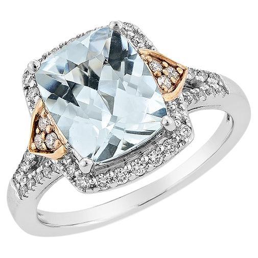 2,39 Karat Aquamarin Fancy Ring aus 18 Karat Weiß-Roségold mit weißem Diamant  